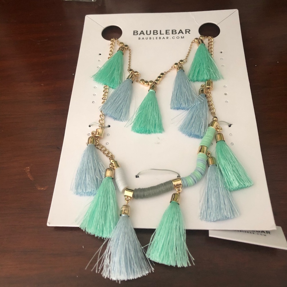 Bauble Bar tassel necklace NWT blue/green